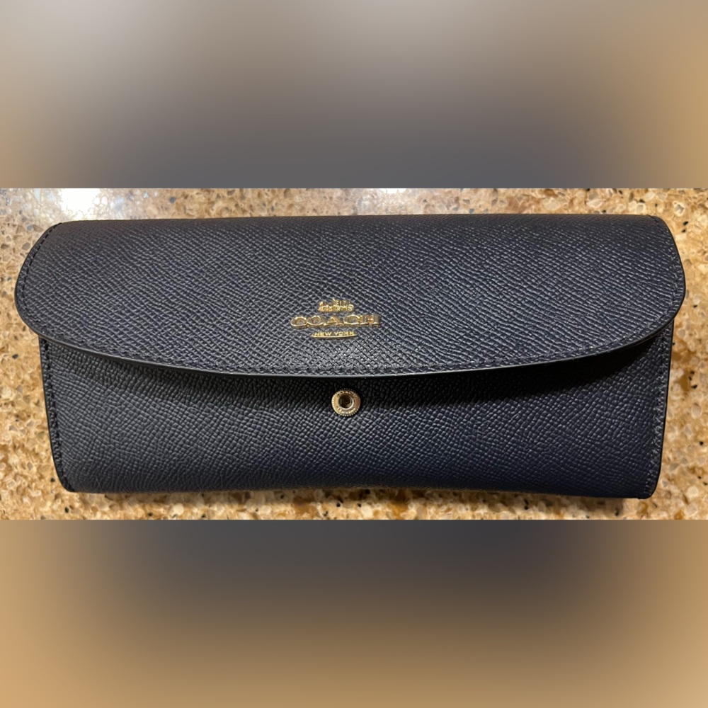 Coach Solid Midnight Navy Crossgrain Leather Soft… - image 1